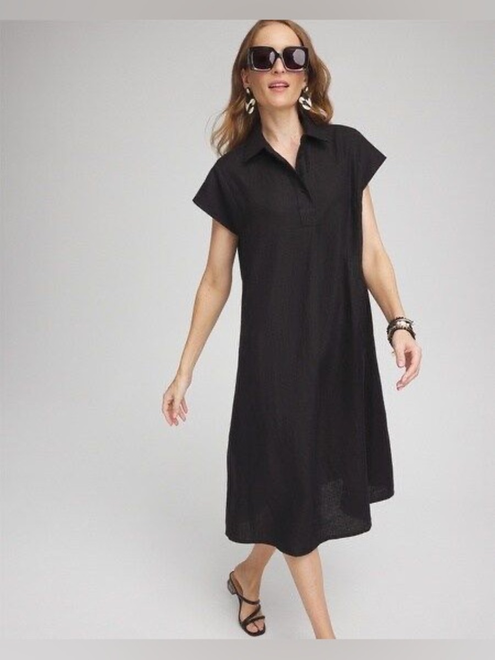Chicos Women's Linen Popover Sheath Dress In Black size 00 - xs